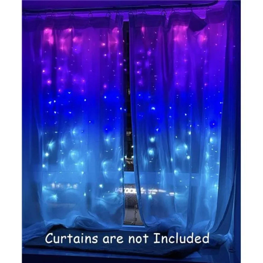 Pink Purple Blue Ombre Curtain Fairy Lights Remote LED String Lights Girls Room